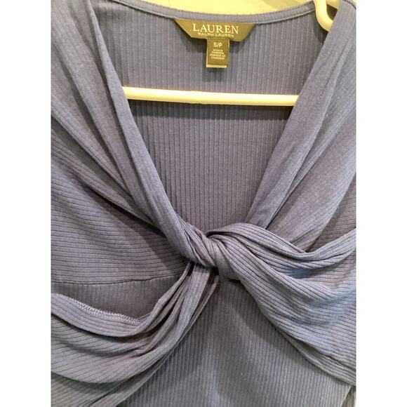 Ralph Lauren Womens Babydoll Top Size Small S Blue Black Label Twisted Front 90s - Picture 2 of 9